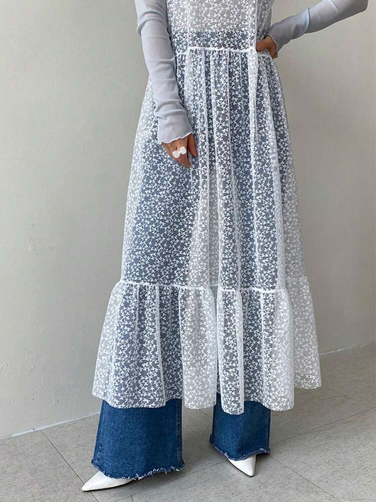 Lace Hollow Out Long Dress, Unique Design Fairy Style Dress For Women Sundress