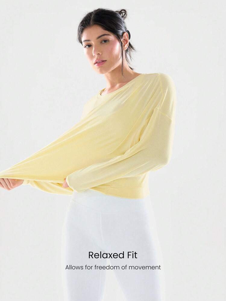 Modal Oversized Long Sleeve Tee With Keyhole Back Low Impact Yoga Pilates Daily Casual