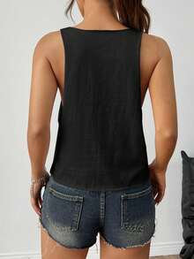 SHEIN EZwear Women Sexy Deep V-Neck Loose Summer Tank Top - Black - View 2