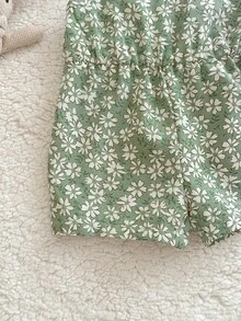 SHEIN Bộ áo liền quần họa tiết hoa nhí dễ thương, thoải mái cho bé gái sơ sinh mùa hè - Nhiều màu - Xem 5