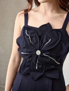 MOTF PREMIUM 女士3D立体花卉褶皱连体裤 - 藏蓝色 - 查看 2