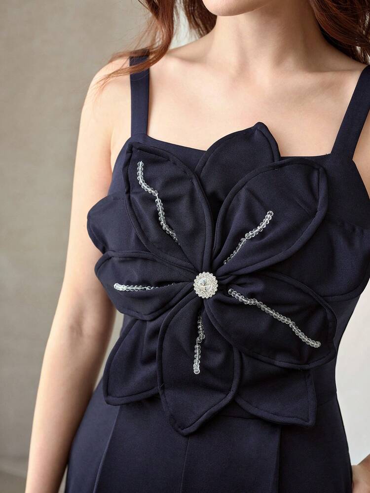 여성용 3D 플로럴 러치드 점프수트