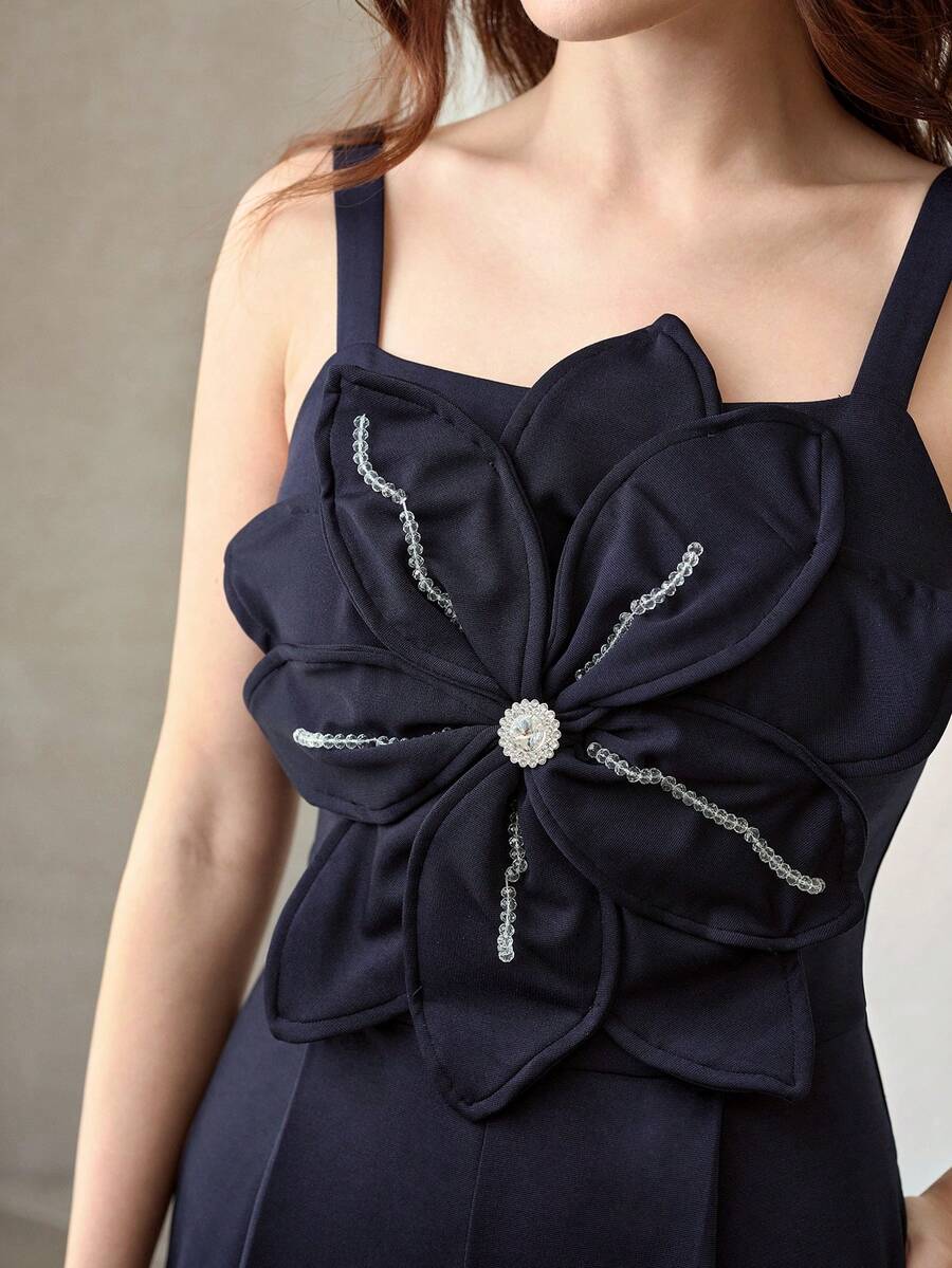 MOTF PREMIUM 女士3D立体花卉褶皱连体裤 - 藏蓝色 - 查看 2