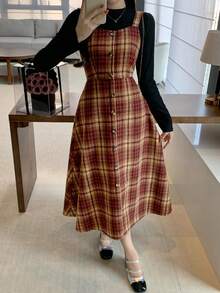 DAZY Đầm midi dáng đuôi cá không tay họa tiết thanh lịch dành cho nữ, đầm dự tiệc cưới mùa thu. - Đỏ - Xem 6