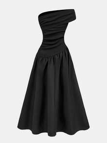 SHEIN Girlism Kids Tween Girls Partywear ,Elegant Pleated Off-Shoulder Long Solid Black,Elegant Asymmetrical Hem Long Slanting Shoulder Dress, BlackDress Black Dress With Bow Black Dresses Classy Elegant Black Off-Shoulder Dress Elegant Black Dress Black Midi Dress Off Shoulder Black Dress Classy Black Dress One Shoulder Black Dress Prom Dresses Vestidos Elegantes Para Fiesta - Black - View 2