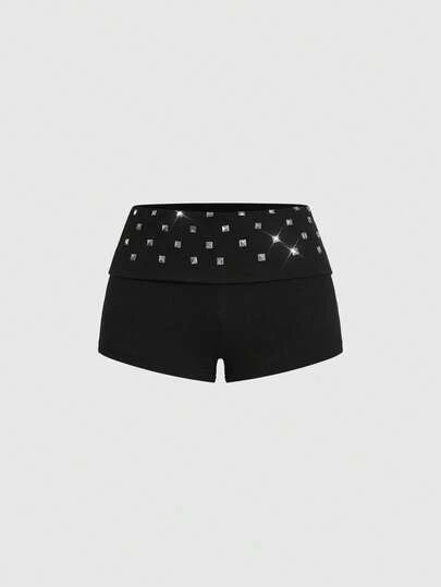 ROMWE Grunge Punk Y2K Metallic Sequin Low Waist Women Shorts