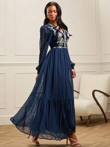 Lilora Women's Elegant Sequins Embroidered Dress - Blue - View 4