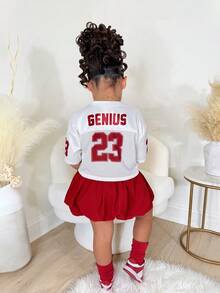 Bộ đồ 2 món dễ thương, phong cách đường phố thường ngày dành cho bé gái: Áo sweatshirt in chữ màu đỏ chủ đề Ngày Valentine và chân váy hoa màu đỏ. - Đỏ - Xem 2