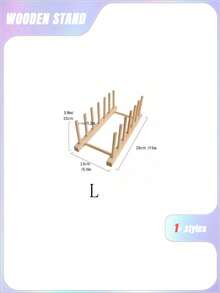 SHEIN 1pc Wooden Dish Storage Rack Daily Leisure Home Storage - log color - View 14
