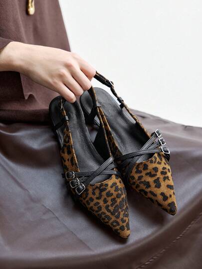 CUCCOO BIZCHIC Women's Leopard Print Buckle Design Casual Fashion Flat Shoes