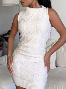 Tyla Gomez 女式无袖纹理高领修身毛衣连衣裙，适合休闲装，秋冬季 - 灰色 - 查看 5