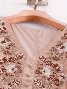 EMERY ROSE Women's Casual Elegant Floral Embroidery Lantern Sleeve Dress - Pink - View 6