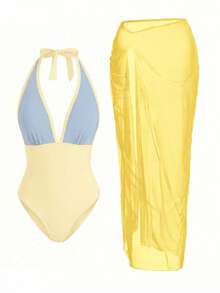 Swim Oasis Sunner Vacation Set Baju Renang Terusan Elegan dan Romantis dengan Dekorasi Bintang Laut Mewah - Krem - View 2