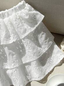 SHEIN Tween Girls Jacquard Weave White Princess Cute & Sweet Skirt - White - View 5