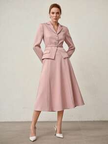 MOTF PREMIUM 2PCS/SET ELEGANT COMMUTER BLAZER& A-LINE SKIRT SUIT, SPRING/SUMMER - Pink - View 5