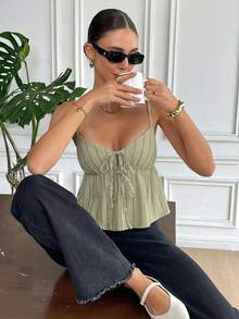 Serisse Women's Casual Striped Drawstring Camisole, Summer - Green - View 1