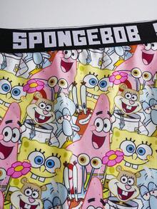 SpongeBob SquarePants | SHEIN 女士趣味卡通图案撞色字母腰带平角短裤 - 彩色 - 查看 5