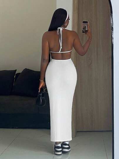 Slaydiva 春夏新款Y2K街头风性感连衣裙 - 性感、派对、晚宴、约会、夜店、夜生活、旅行、机场、街头风、Y2K、度假 - 基本款露背修身长裙 - A