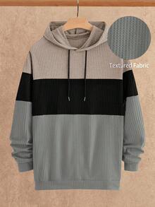 Manfinity VCAY 男士休闲针织拼接宽松落肩长袖连帽衫 男士毛衣 男士连帽衫 男士套头衫 男士休闲连帽衫 - 彩色 - 查看 1