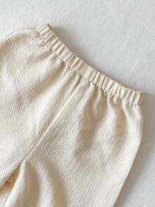 Cozy Pixies 2件套女婴碎花印花撞色蝴蝶结装饰无袖上衣和松紧腰裤套装 - 杏色 - 查看 6