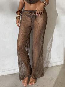 Aloruh 女士新款雪纺罩衫，纯色棕色阔腿低腰裤，性感透视派对装，女士度假装，女士泳衣，优雅女士沙滩泳衣，女士泳装，女士泳衣，女士泳装，女士泳衣，女士泳装，女士沙滩罩衫，女士沙滩罩衫，女士泳衣罩衫，优雅女士沙滩罩衫，泳装罩衫，女士泳衣罩衫，女士沙滩装，女士沙滩装 - 棕色 - 查看 8