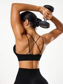 Seamluxe SHEIN Sport Seamless Sports Bra, Racerback Sports Bra, Enhancing Sports Bra, Criss-Cross Sports Bra - Black - View 2