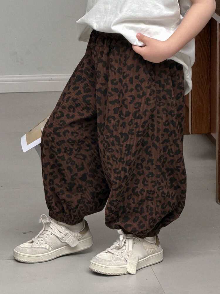 Young Boy Elastic Waist Leopard Print Loose Casual Harem Pants
