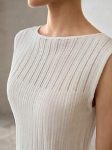 MOTF PREMIUM RIBBED HOLLOW TEXTURED KNIT SLEEVELESS KNIT TOP - White - View 2