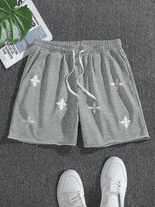Manfinity EMRG Men's Street Style Embroidered Pattern Shorts - Grey - View 3