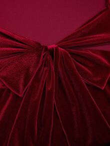 Sweetra Sexy Cinched Waist V-Neck Long Dress, High-End Velvet Halter Dress - Red - View 3