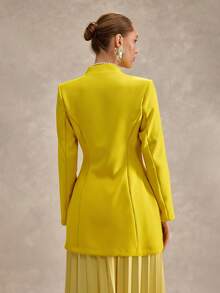 CLARA VERO Women's Stand Collar Split Hem Cinched Waist Long Sleeve Blazer - Yellow - View 2