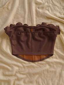 Soleia Ruffle Trim Fitted Tube Top, Suitable For Holiday, Date Night, Valentine's Day, Afternoon Tea Coffee Brown Dark Crop Chocolate - Coffee Brown - View 2