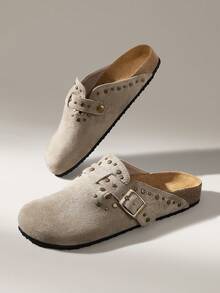 Women's Casual Slip-On Mules With Buckle Design - Grey - View 6