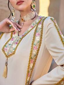 Al Najma Women's Turkish Maxi Dress & Arabic Traditional Abaya Kaftan Jalabiya Dress - Apricot - View 5