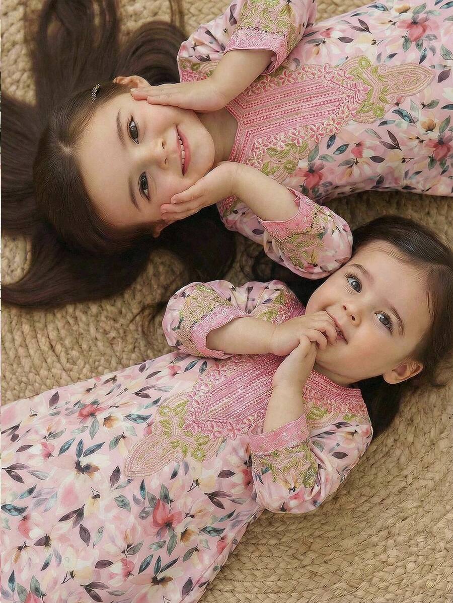 Baby Girl Elegant Floral Print Long Dress