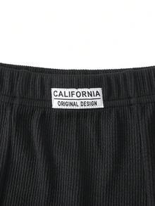 女童休闲度假黑色针织修身吊带背心，夏季细肩带上衣，柔软修身设计，适合度假、旅行、校园、日常穿着 - 黑色 - 查看 6