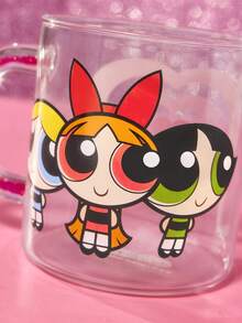 THE POWERPUFF GIRLS X SHEIN 1Pc 17.6oz/520ml Cute Cartoon Pattern Printed Shiny Handle Decorative Borosilicate Glass Mug, Cold And Heat Resistant, Suitable For Milk, Juice, Coffee, Etc., Love, Bubbles, Blossom, Buttercup,Gift Ideas - 無色 - 查看 7