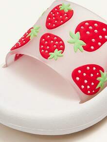 Cozy Pixies Dép xăng đan/dép mùa hè thời trang trung tính, dễ thương, vui nhộn, giản dị, họa tiết dâu tây, dành cho bé gái. - trắng - Xem 5