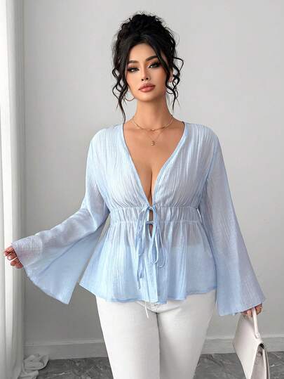 Elenzga 大码女式优雅柔软浅蓝色长袖喇叭袖轻薄开衫外套，适合毕业典礼、节日、情人节、音乐节、母亲节、万圣节、感恩节、复活节、国庆节、舞会、约会、派对、婚礼、户外活动等场合。