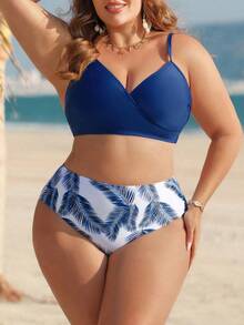 Swim Lushoire Plus Size Women's Solid Color Spaghetti Strap Fashionable Bikini Swimwear Set - Multicolor - View 3