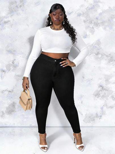 CurvyTilda 高腰紧身七分牛仔裤