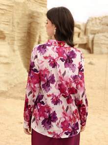 Modelyn 优雅通勤风深V领扎染印花衬衫 - 彩色 - 查看 5