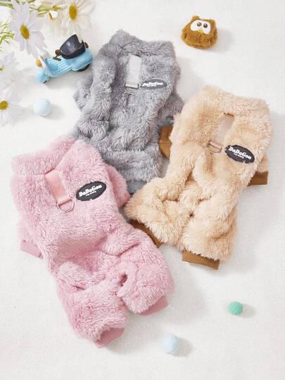 PETSIN Chaleco y sudadera con capucha de terciopelo suave y cálido para mascotas en otoño/invierno - Suéter con hebilla de tracción para perros, gatos y animales pequeños, para usar dentro y fuera