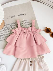 Babygirl Cute Summer Vacation Ruffle Strap Top And Shorts Set - Multicolor - View 6