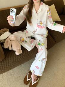 DAZY Cute Pony Print Women Pajama Set - White - View 11