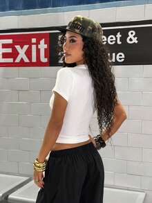 StreetHx Women's White Collared Half-Zip Fitted T-Shirt - White - View 3