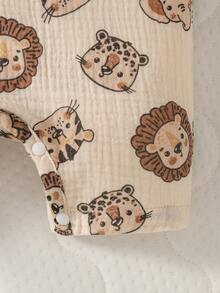 SHEIN Baby Boy Lion Print Half Button Tank Romper - Multicolor - View 5