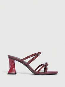 CUCCOO SZL Women's Square Toe Criss-Cross Bow Strap Chunky Heel Sandals - Burgundy - View 2