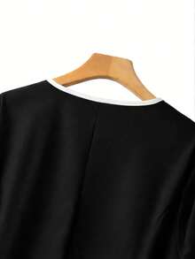 GlowEve CURVE 大码女式优雅纯色撞色长袖外套 - 黑色 - 查看 3
