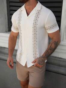 VENTUSAIL 男士舒适纹理面料经典短袖复古印花衬衫套装（2件装）搭配弹力抽绳短裤，适合春夏休闲、日常办公、居家、聚会、约会、商务出行、驾车或骑行等各种场合，无论是正式还是非正式，自用或送礼皆宜。山本系列经典畅销衬衫套装。 - 彩色 - 查看 3